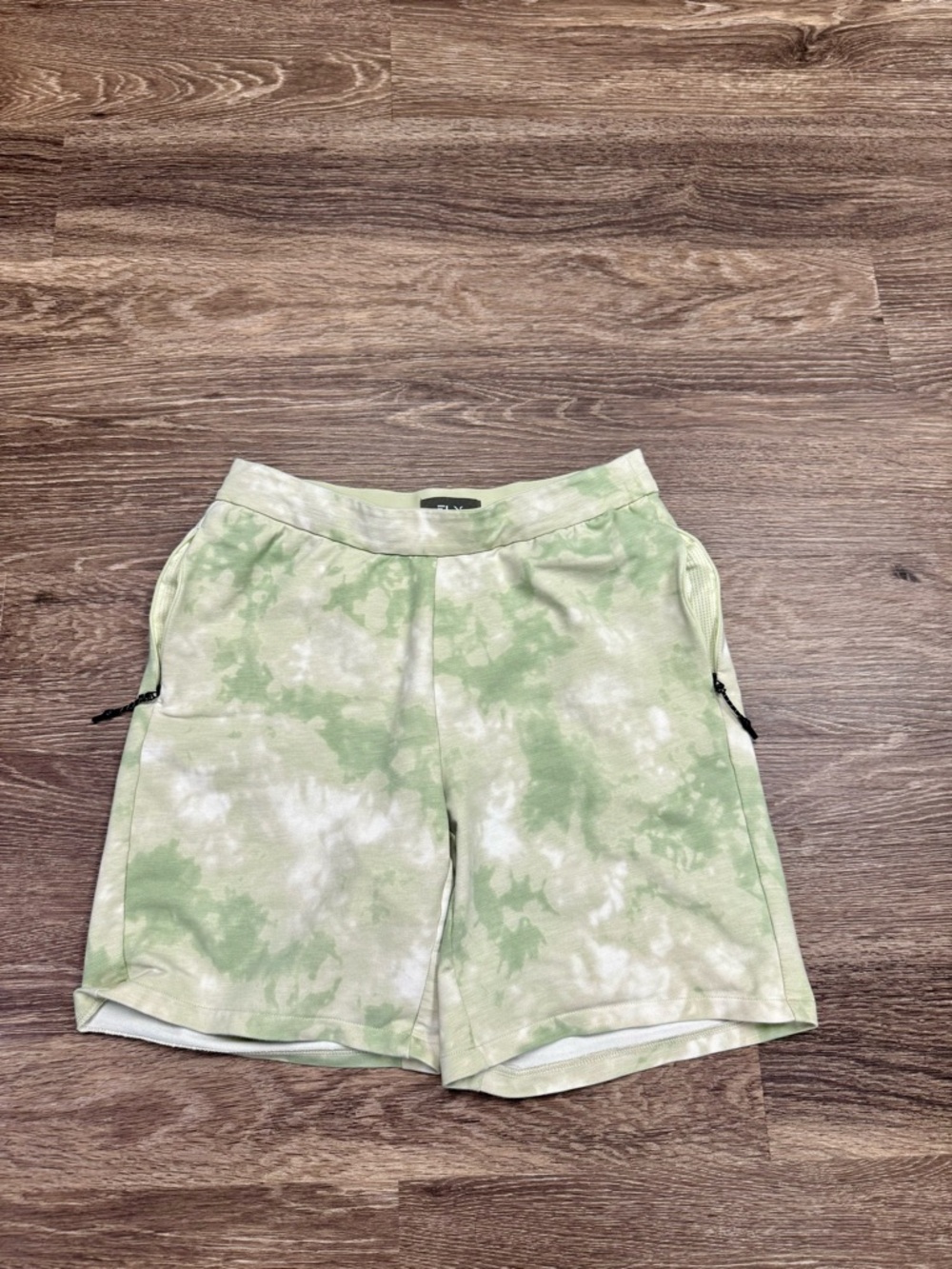 FLX Green Tie Dye Athletic Shorts Zip Pocket Size Small